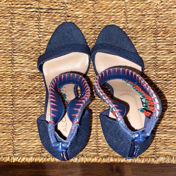 ALDO Back Zip Franssie Beaded Denim Fringe- 4.5” Stiletto Heels-Women’s size 7 - Picture 8 of 12